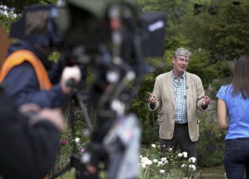 Roger Platts BBC interview at The Chelsea Flower Show for his Gold Medal winning Garden Windows Through Time.