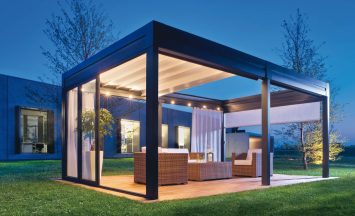 contemporary pergola, bespoke aluminium designs and installation. awnings, glass bi-fold doors, outdoor rooms, bioclimatic, retractable roof to enjoy your garden all-year round